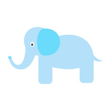 Cute Blue Elephant Vector Illustration. Cartoon Elephant Wild Safari Animal For Kid T-shirt Prints And Apparel.
