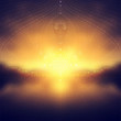 wonderful blurred landscape with transparent geometric patterns and stars, spirit of the sun and flower of life, visionary art, vector