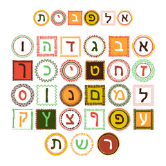 Wall Mural - Hebrew vector alphabet. Abstract grunge letters