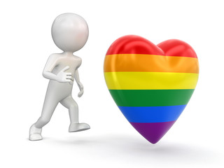 Poster - Man run to color heart. Image with clipping path