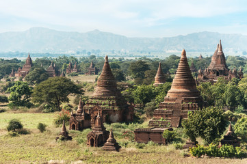 Wall Mural - Travel landscapes and destinations. Amazing architecture of old Buddhist Temples at Bagan Kingdom, Myanmar (Burma)