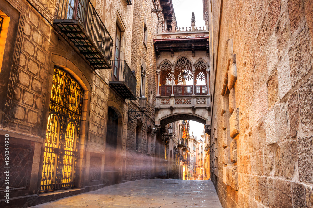 Barri Gotic quarter of Barcelona, Spain - obrazy, fototapety, plakaty 