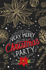 Christmas party invitation, food menu restaurant.