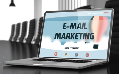 Poster - E-mail Marketing on Laptop in Conference Hall. 3D.
