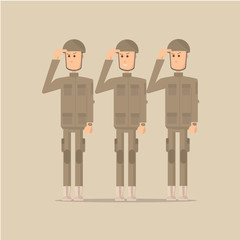 US Army soldier, men in camouflage combat uniform. Cute flat cartoon style. Vector illustration.