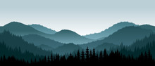Vector Mountains Landscape With Fog - Seamless Background.