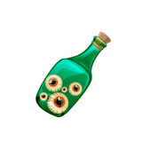 Fototapeta Dinusie - Vector Halloween items set of poison. The bottle with tube for drinking. In bottle you can see any skull, bones, eye, finger and tube. Can be used for case, prints or logotype.