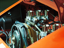 911 Motor Oldtimer Roter Sportwagen, Rennauto Siebziger Jahre