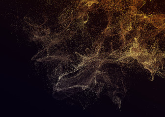 Poster - Abstract 3d rendering of chaotic particles. Flying cubes in empty space. Dynamic shape. Futuristic background. Poster design.