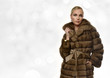 Portrait of beautiful woman wearing luxury brown mink fur coat. Winter fashion model.