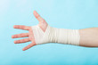 Male hand in bandage.