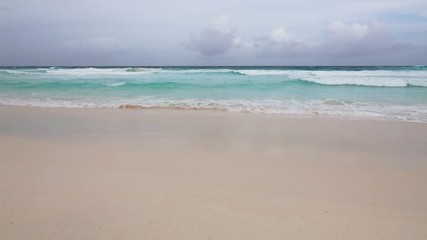 Wall Mural - Sea Waves over Sand Beach Holiday Background