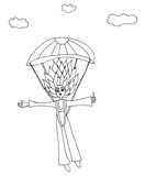 Fototapeta Dziecięca - A girl jumps with a parachute on a background clouds