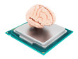 Microprocessor and human brain. 3D illustration