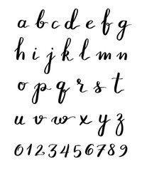 Wall Mural - Hand drawn vector alphabet, font, isolated letters on white background. Modern handlettering calligraphy.