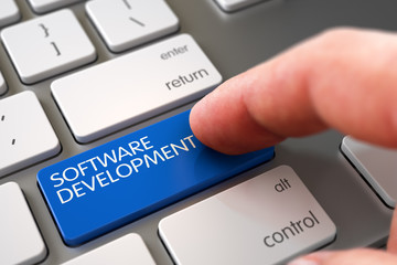 Poster - Hand Finger Press Software Development Keypad. 3D.