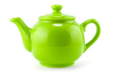 Fototapeta  - green teapot isolated on white background