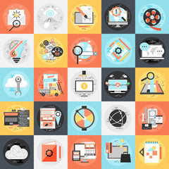 Poster - Flat icons set of SEO tools