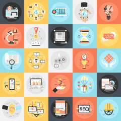 Poster - Flat icons set of search engine optimization tools