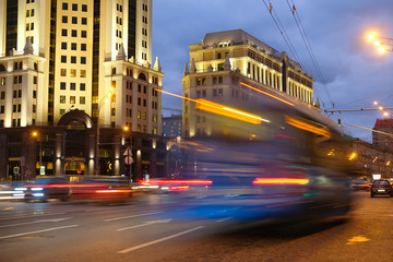 Poster - Moscow, Russia - October, 15, 2016: night traffic in Moscow, Russia