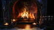 Magic Christmas fireplace. Magical background.