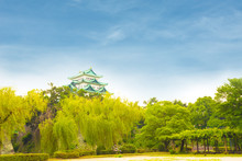 Nagoya Castle Clear Blue Day Sky Above Trees H