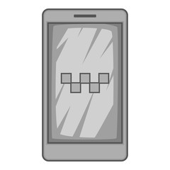 Poster - Taxi app in phone icon. Gray monochrome illustration of taxi app in phone vector icon for web