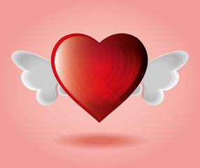 Poster - red heart with wings pink backgraound vector illustration eps 10