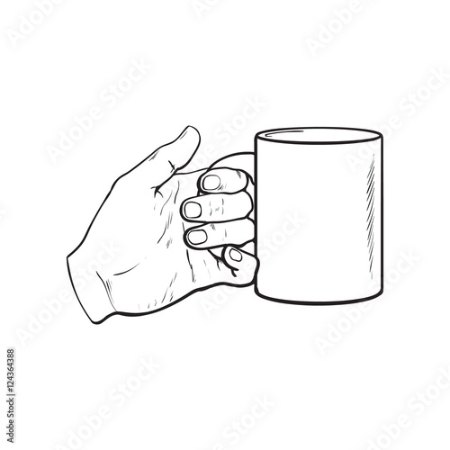 well groomed female hand holding a cup with tea or coffee, sketch style