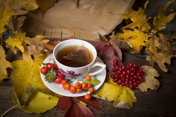 Canvas Print - autumn still life with a cup of tea