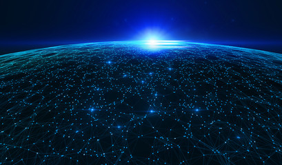 Poster - Technology background/Technology background abstract background with connecting dots and lines. Connection structure digital communication. Earth futuristic technology abstract background.