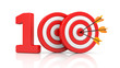 © AKS - Red stripe targets with arrow form the red number 100. Accurate shot metaphors. 3d illustration