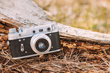 Wall Mural - Old Vintage Small-Format Rangefinder Camera, 1950-1960s.