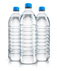 Group of plastic drink water bottles