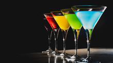 Multicolored Cocktails At The Bar.