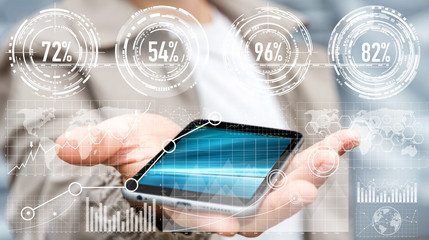 Poster - Businessman using digital graph interface ‘3D rendering’