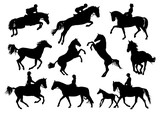 Fototapeta  - Horse and rider vector silhouettes set