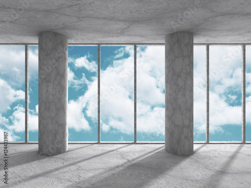 Plakat na zamówienie Empty concrete room with big window and columns. 