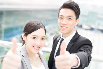 Poster - businesspeople thumb up in office