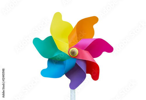 Fotografia, Obraz Colorful pinwheel toy isolated on white background.Wind turbine