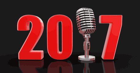 Poster - Microphone with 2017. Image with clipping path