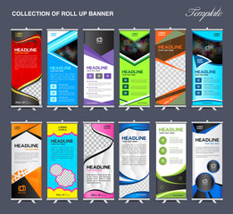 Collection of colorful Roll Up Banner Design stand template, banner design, advertisement, display template