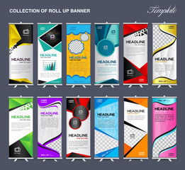 collection of roll up banner design stand template vector illust