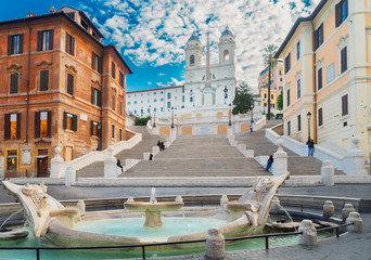 Sticker - famous Spanish Steps with fountain, Rome, Italy