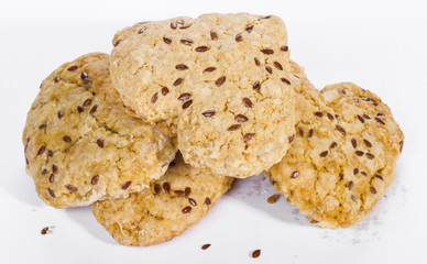 homemade cookies with flax seed on white background