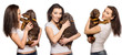 © PaulShlykov - Brunette girl with her puppy isolated on white background