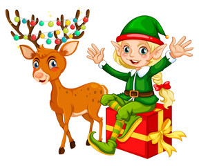 Poster - Christmas theme with elf and reindeer