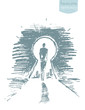 © TheMountBirdStudio - Drawn vector man standing open keyhole sketch