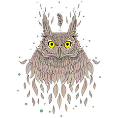 hand drawn fashion portrait of geek owl, silkscreen printing des