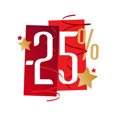 Poster - -25% / Pourcentage festif rouge et or